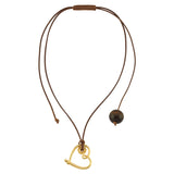 HEART NECKLACE WITH BROWN ROPE