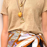 CORAL NECKLACE WITH BROWN ROPE