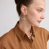 GOLD ROUND HOOPS WITH WATER PEARLS