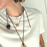 HEART NECKLACE WITH BROWN ROPE