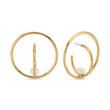 GOLD ROUND HOOPS WITH WATER PEARLS