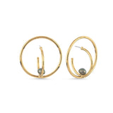 GOLD ROUND HOOPS WITH GREY PEARLS