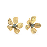 FLOWER EARRINGS WITH GREY PEARLS