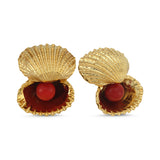 DOUBLE OYSTER EARRINGS CORAL