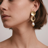 TWIN CIRCLES PEARL EARRINGS